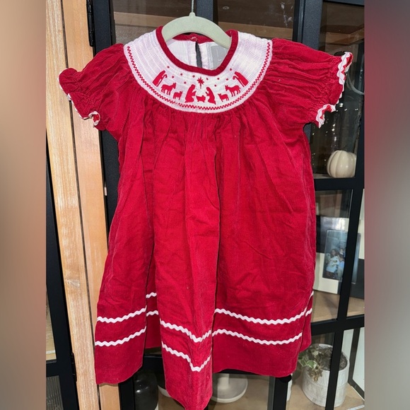 Lil Cactus nativity smock dress corduroy Christmas bishop toddler girl ruffles - Picture 2 of 7